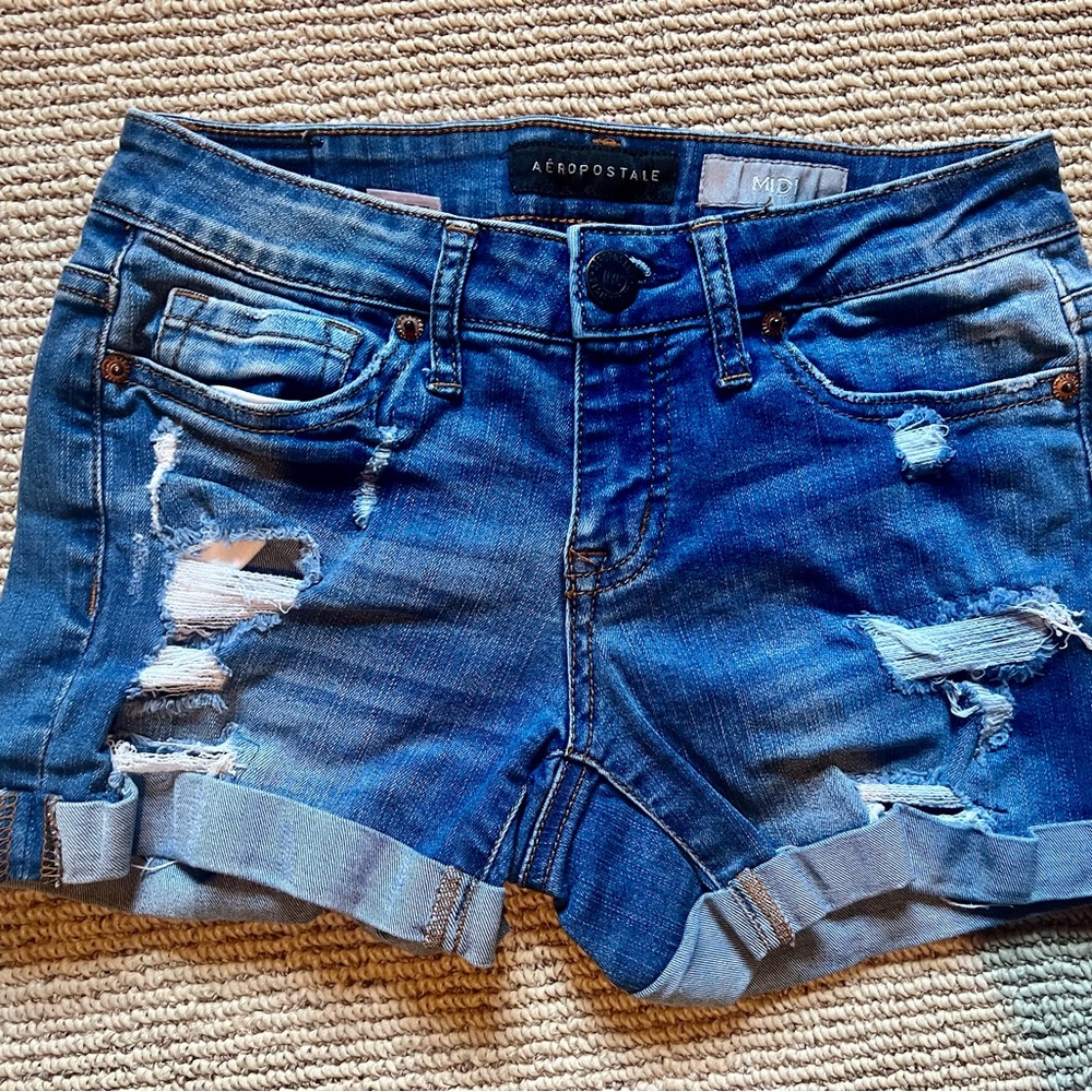 Aeropostale Women's Blue Distressed Denim Shorts